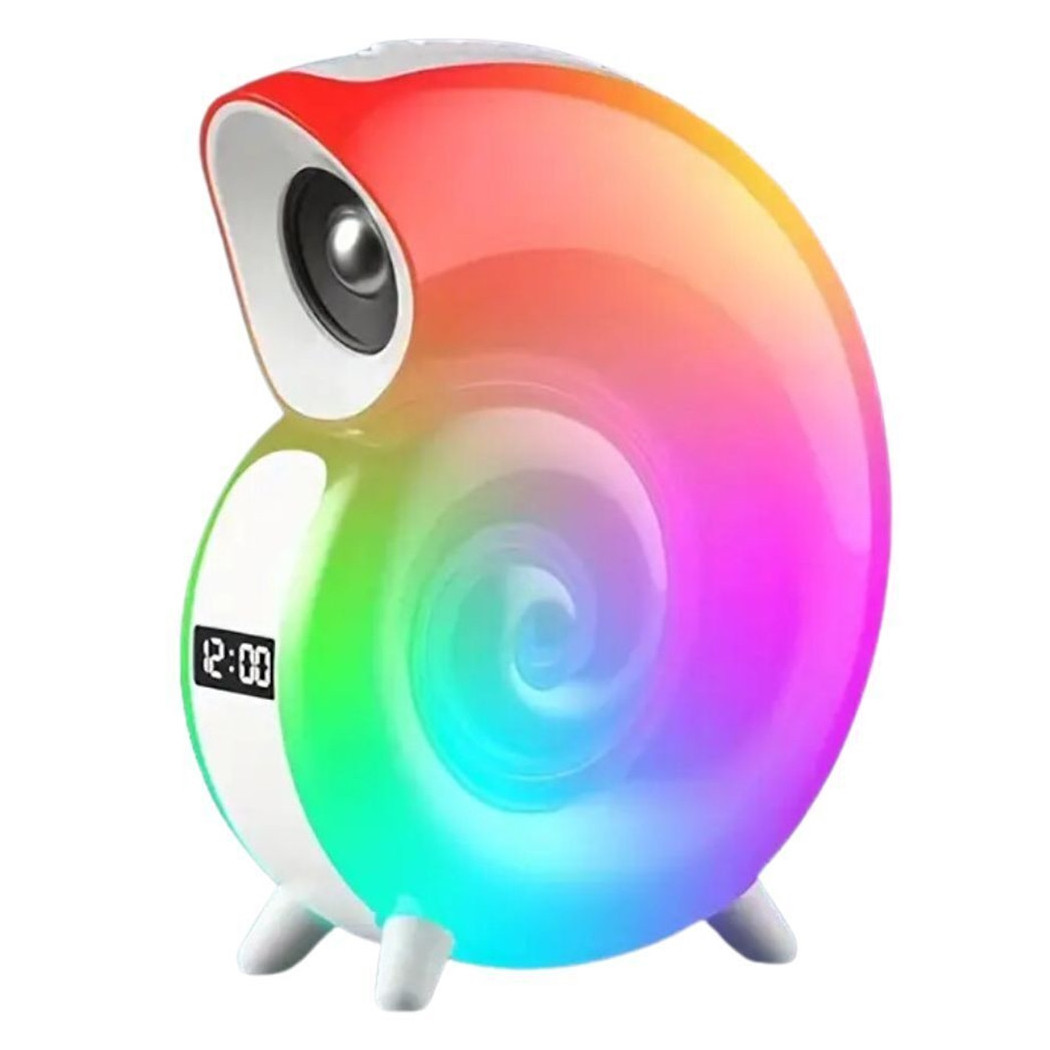 foto del prodotto trade shop cassa speaker bluetooth bt lampada led rgb conchiglia con orologio display sveglia 