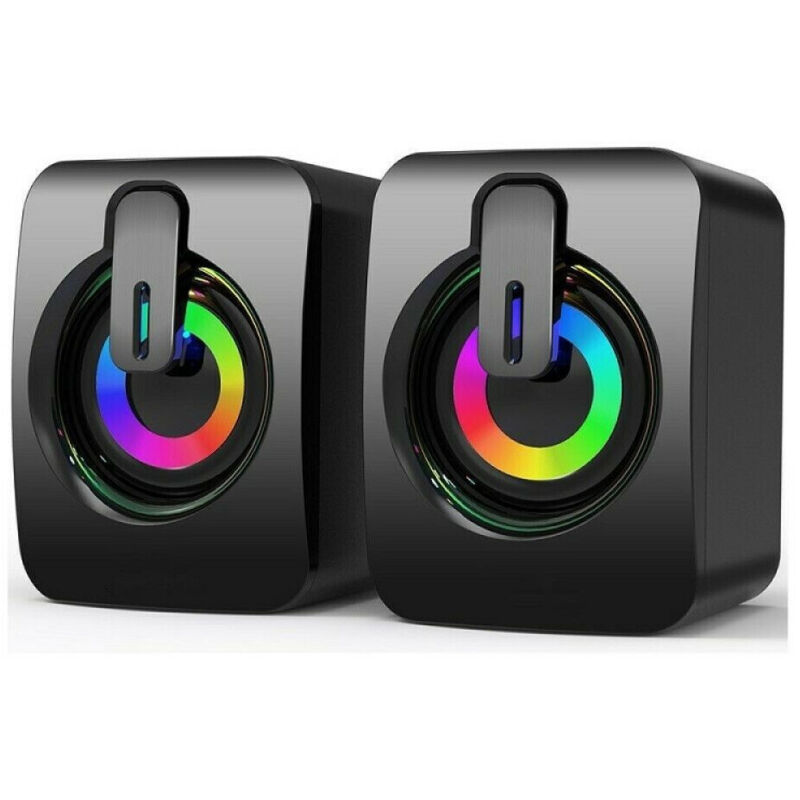 foto del prodotto trade shop casse audio 2.0 aux usb altoparlanti luce rgb per pc notebook 6 w x 2 ab d390 