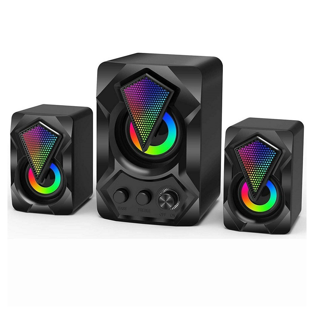 foto del prodotto trade shop casse audio 2.0 aux usb altoparlanti subwoofer rgb per pc notebook 5 3 w ab d391 