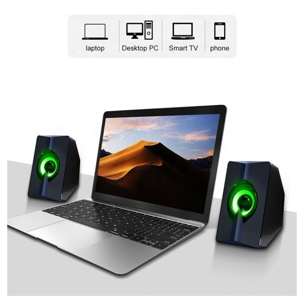 foto del prodotto trade shop casse audio 2.0 aux usb pc altoparlanti per notebook 3 w x 2 luce rgb ab d377 
