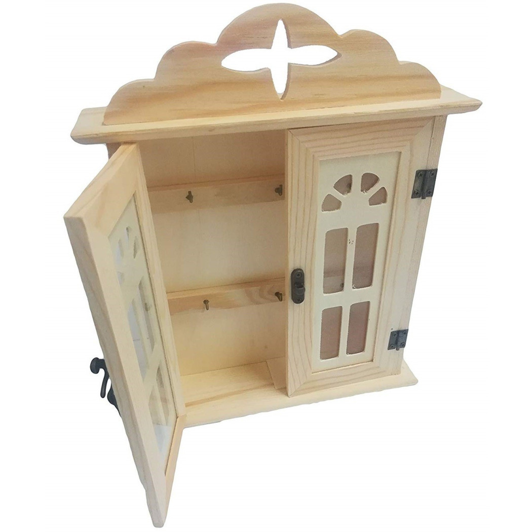 foto del prodotto trade shop cassetta porta chiavi 2 ante vetro portachiavi appendichiavi casetta legno casa 
