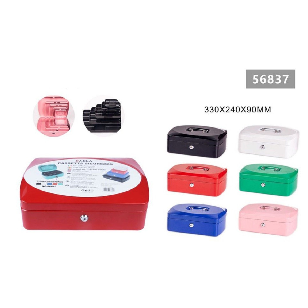 foto del prodotto trade shop - cassetta portavalori cassaforte di sicurezza in metallo chiavi 33x24x9 cm 56837 -
