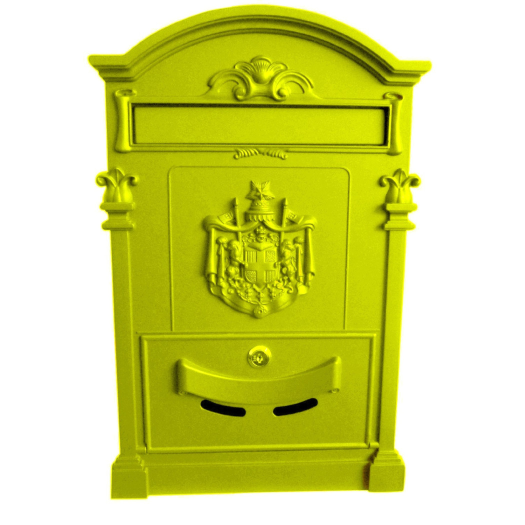 foto del prodotto trade shop cassetta postale buca lettere in stile antico classico in alluminio verniciato giallo