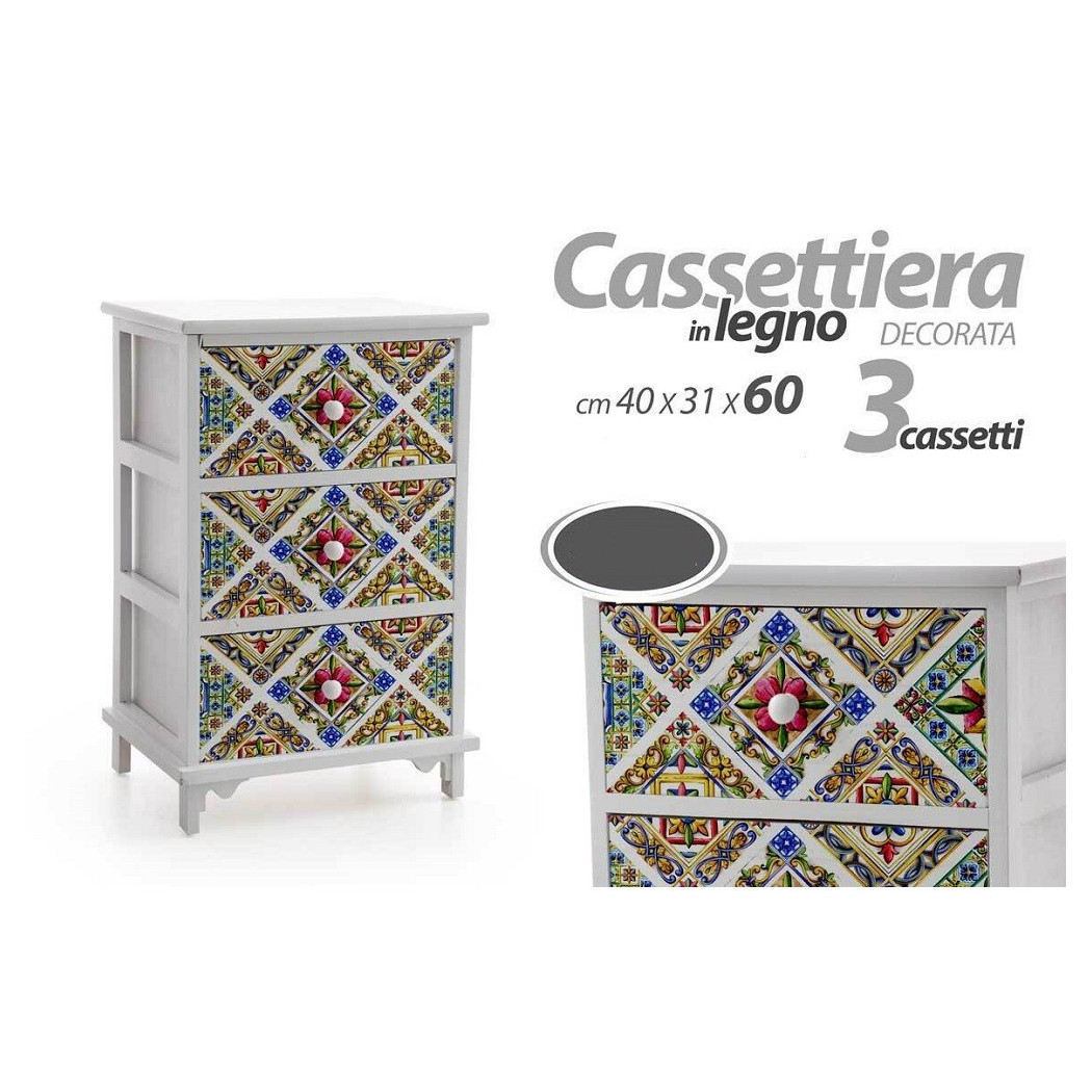 foto del prodotto trade shop cassettiera 3 cassetti comodino legno moderno bianco mediterraneo 40x31x60cm 829369 