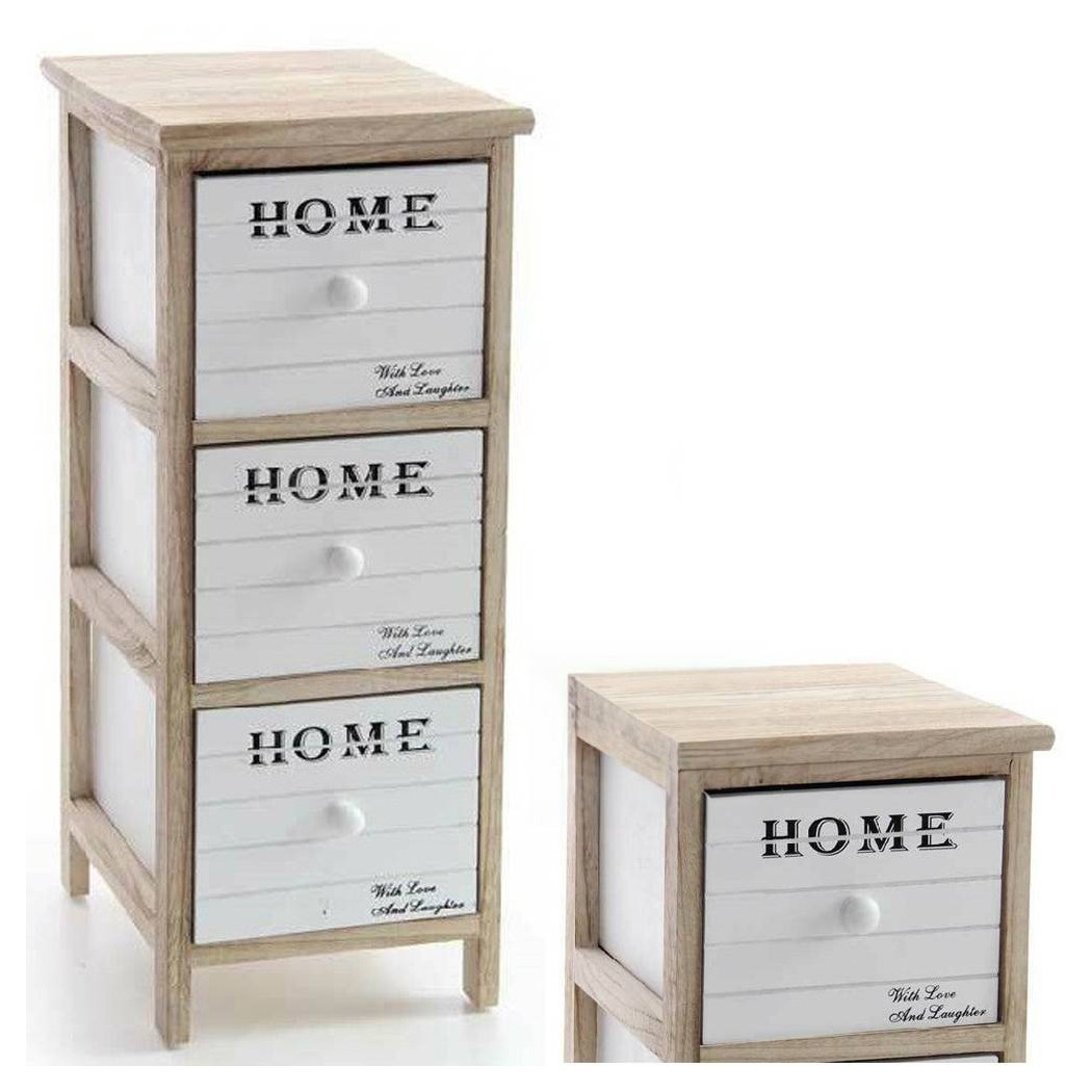 foto del prodotto trade shop cassettiera 3 cassetti h62 26x32cm bianca legno naturale moderna portaoggetti 