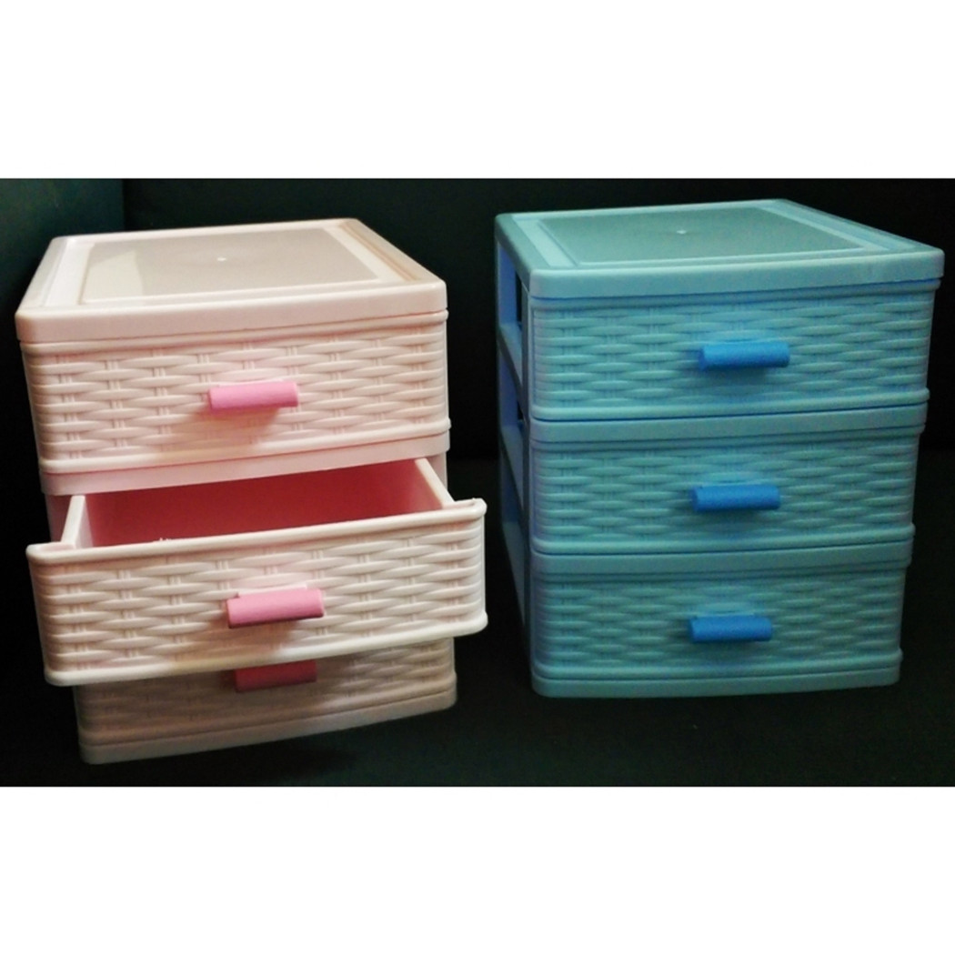 foto del prodotto trade shop cassettiera 3 cassetti plastica effetto vimini porta oggetti cofanetto minuterie 