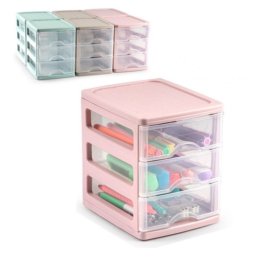 foto del prodotto trade shop cassettiera turia in plastica 3 cassetti 13.5 x 17 x 17 cm vari colori 112241a 