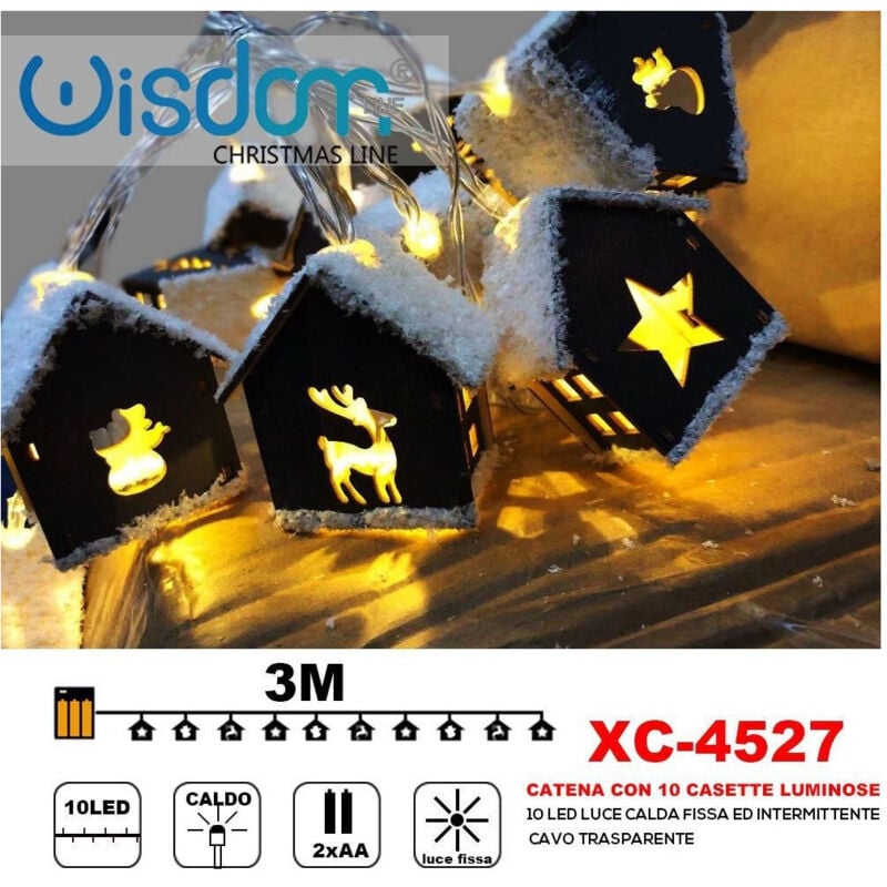 foto del prodotto trade shop catena 10 casette luminose 10led batteria luce calda fissa intermittente xc 4527 