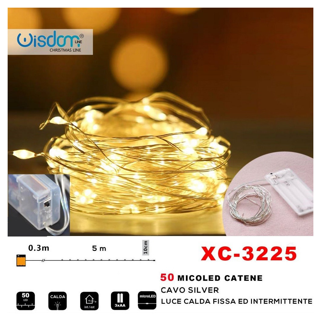 foto del prodotto trade shop catena 50 microled a batteria cavo silver luce calda fissa intermittente xc 3225 