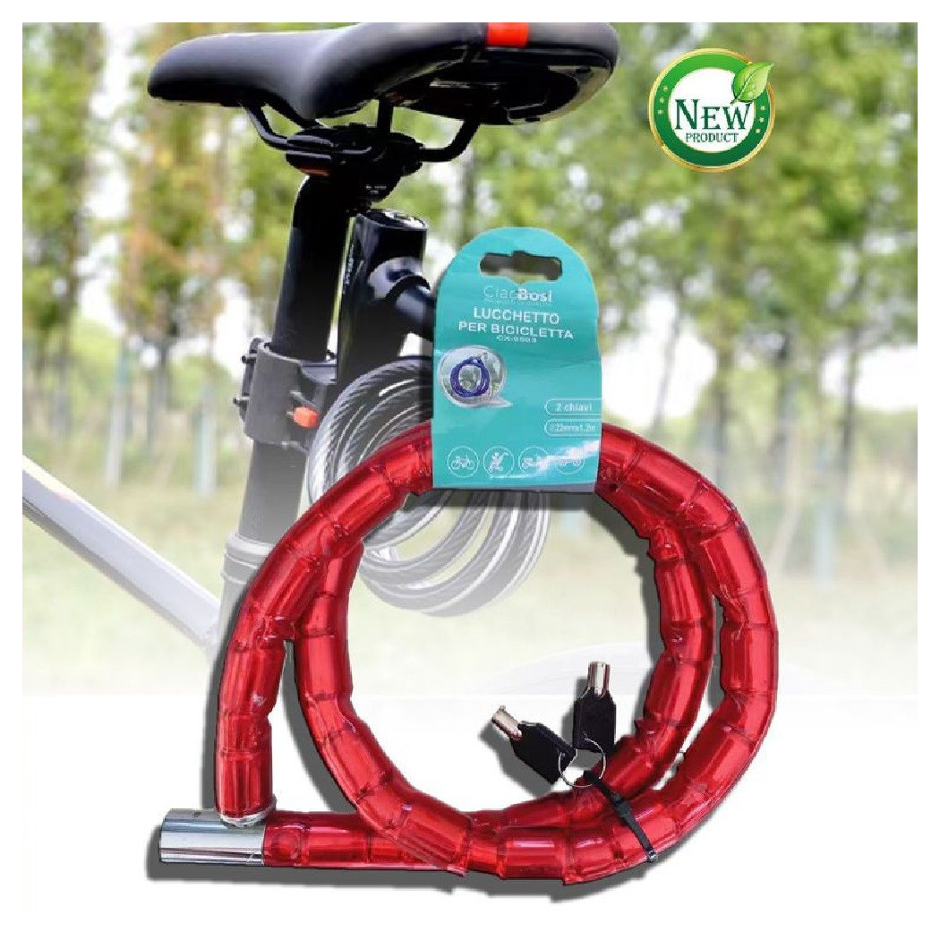 foto del prodotto trade shop catena antifurto lucchetto bici bicicletta scooter moto 120 cm 2 chiavi cx 9563 