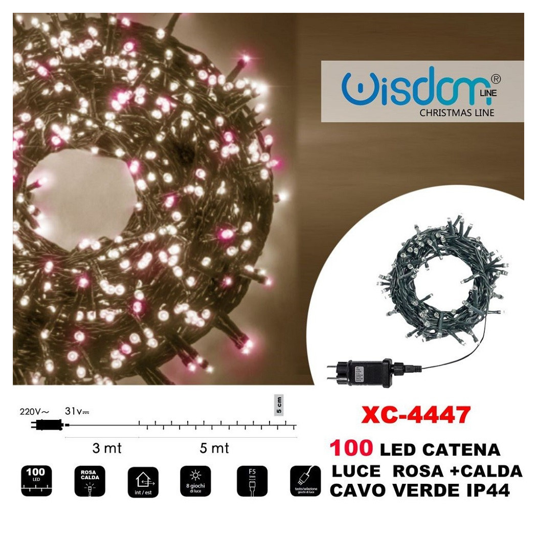 foto del prodotto trade shop catena luminosa 100 luci led lucciole luce rosa calda cavo verde ip44 xc 4447 