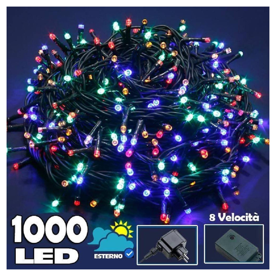 foto del prodotto trade shop catena luminosa 1000 led luci albero natale lucciole multicolore esterno 24v 