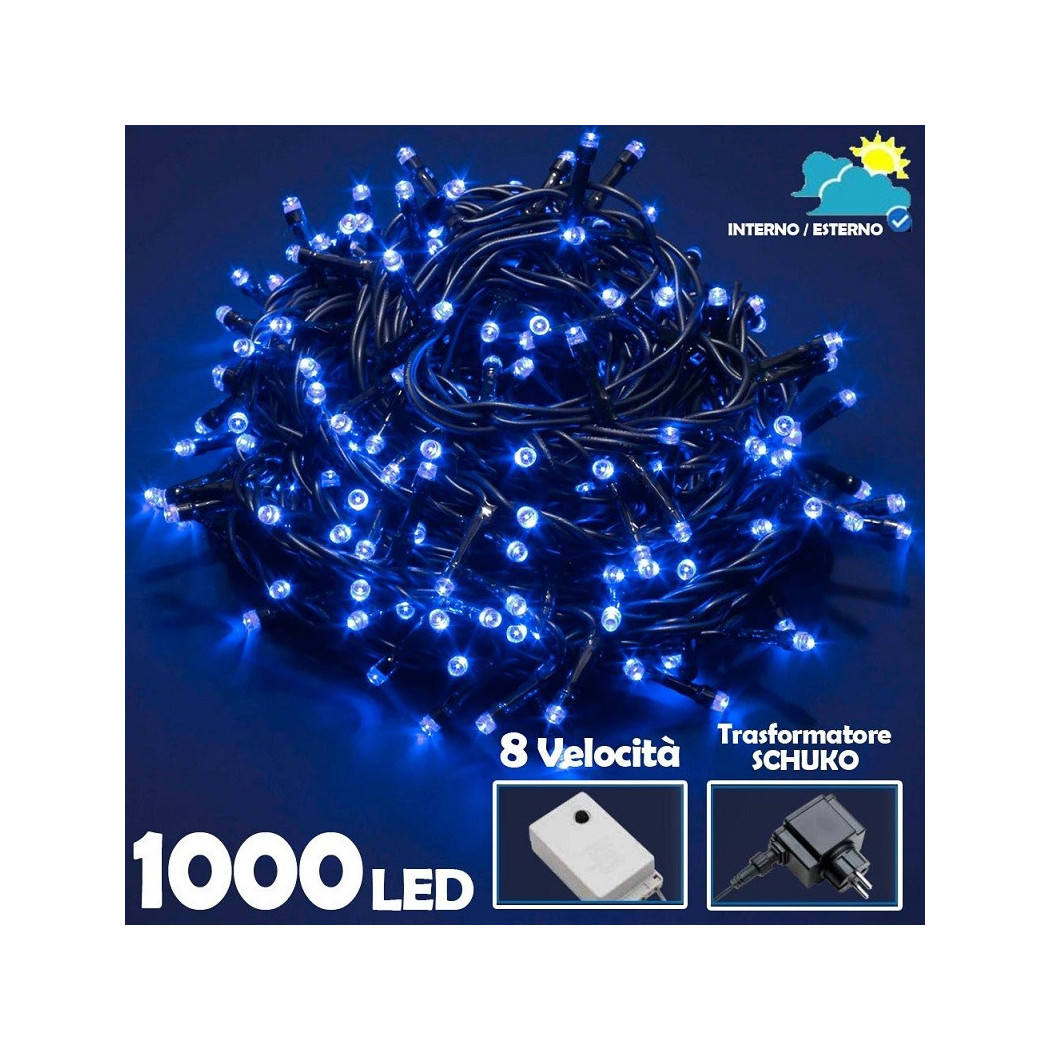 foto del prodotto trade shop catena luminosa 1000 luci led lucciole blu controller 8 funzioni interno esterno 