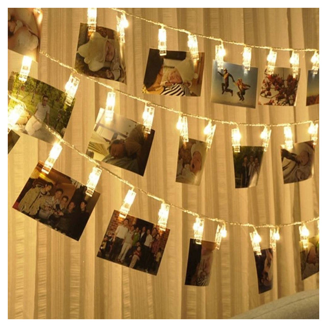 foto del prodotto trade shop catena luminosa 16 led con mollette ghirlanda stringa clip per appendere le foto 