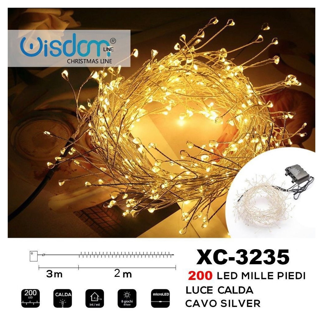 foto del prodotto trade shop catena luminosa 200 led mille piedi effetto ramo luce calda a batteria xc 3235 
