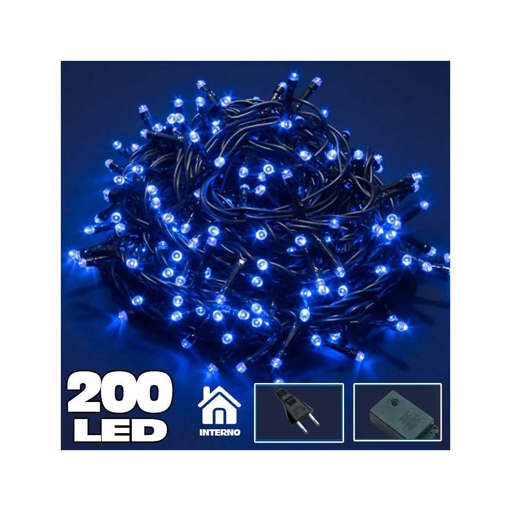 foto del prodotto trade shop catena luminosa 200 luci led lucciole blu con controller 8 funzioni 
