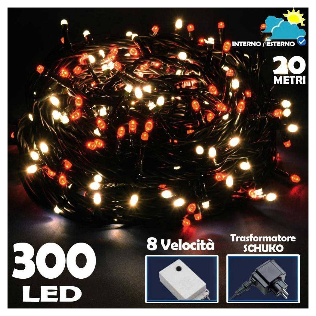 foto del prodotto trade shop catena luminosa 300 luci led lucciole bianco caldo e rosso 8 funzioni per esterno 
