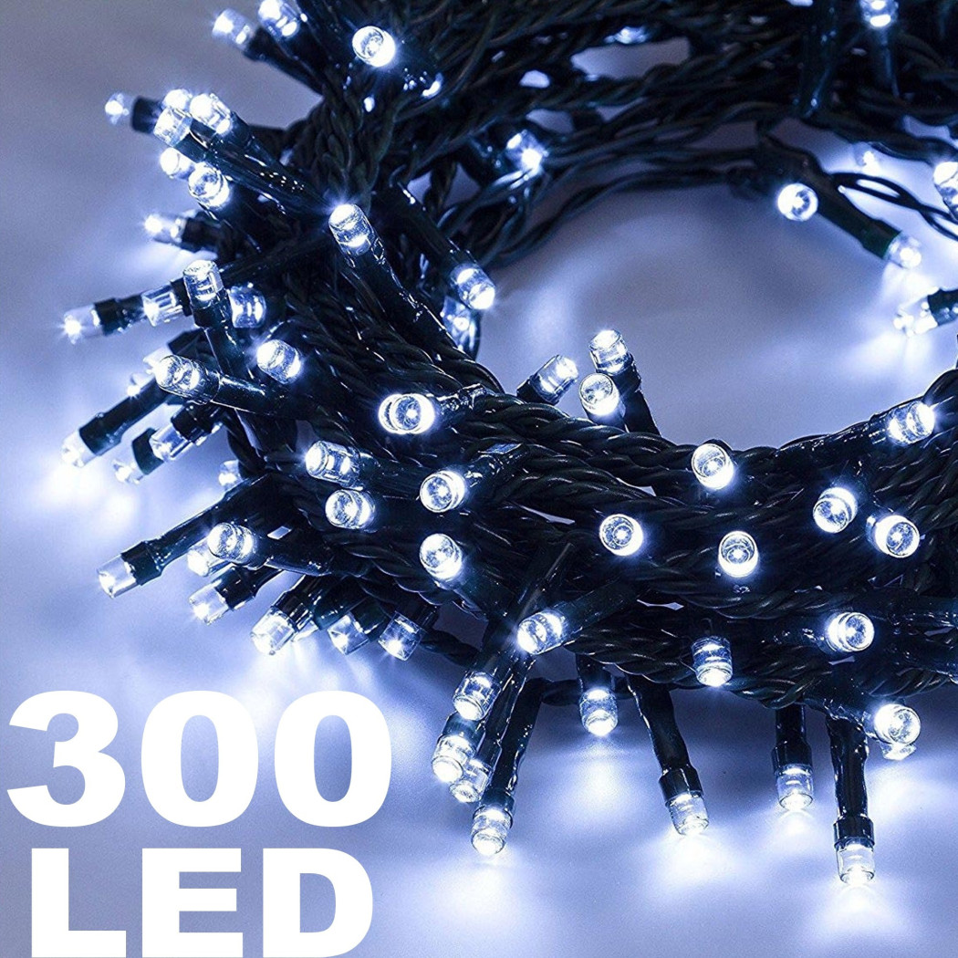 foto del prodotto trade shop catena luminosa 300 luci led lucciole bianco freddo controller 8funzioni interno 