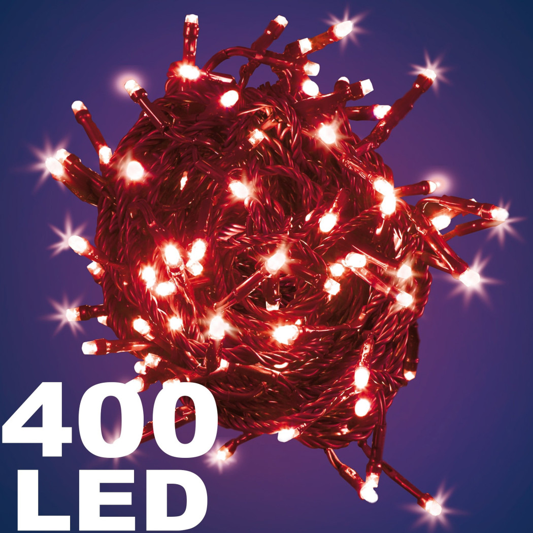 foto del prodotto trade shop catena luminosa 400 luci led lucciole colore rosso controller 8 funzioni interno 