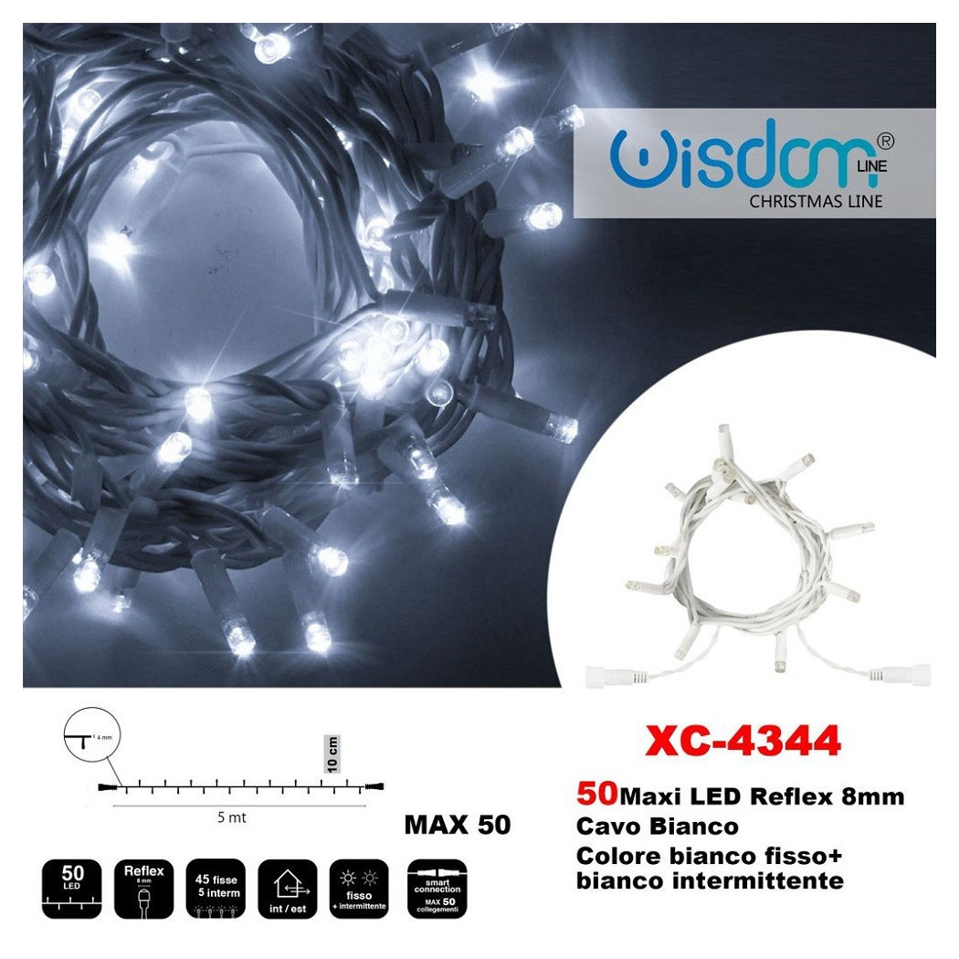 foto del prodotto trade shop catena luminosa 50 luci led lucciole bianco fisso bianco intermittente xc 4344 