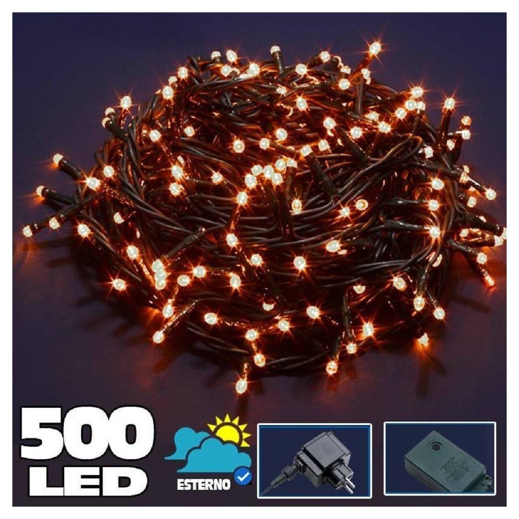 foto del prodotto trade shop catena luminosa 500 luci led lucciole bianco caldo controller 8 funzioni esterno 