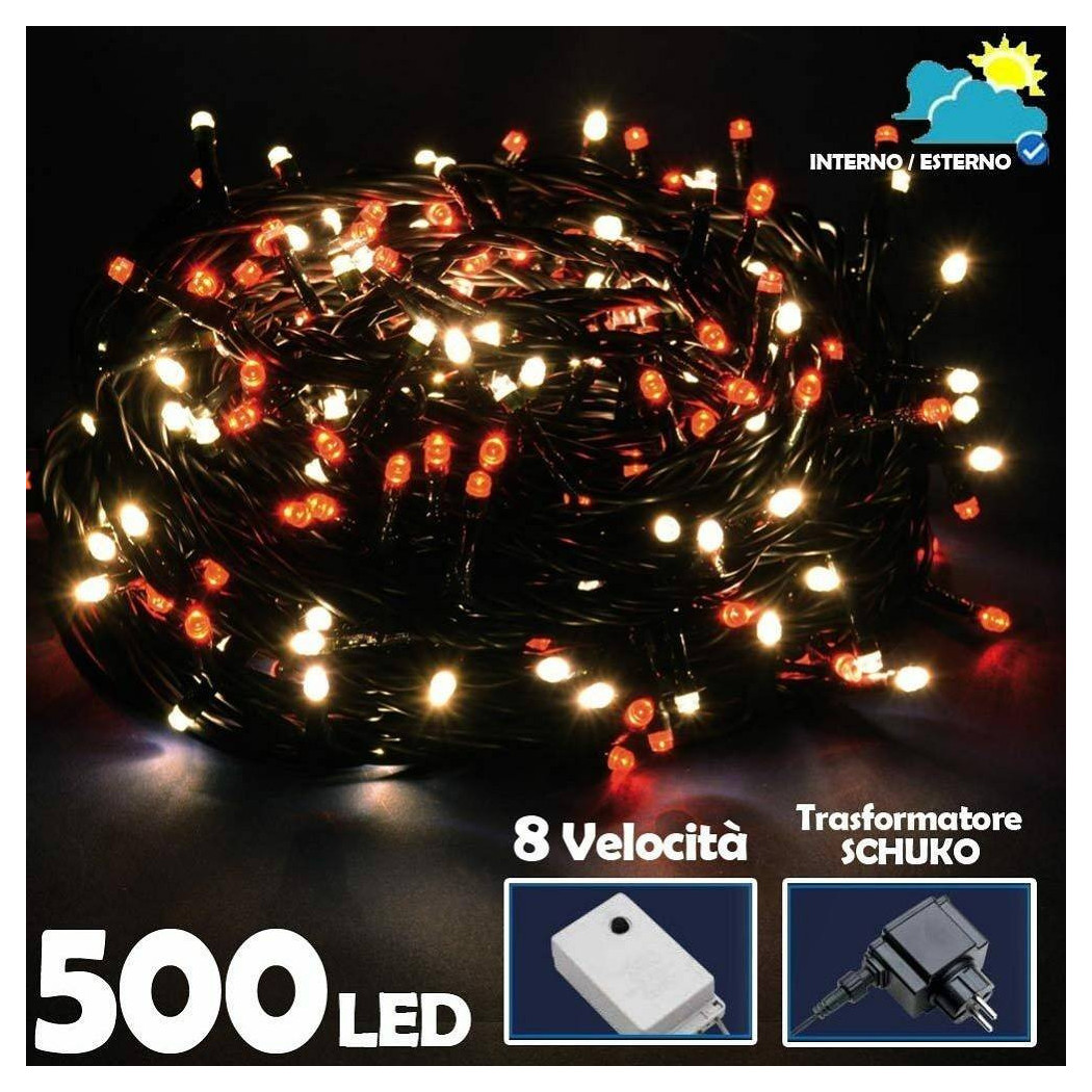 foto del prodotto trade shop catena luminosa 500 luci led lucciole bianco caldo rosso controller uso esterno 