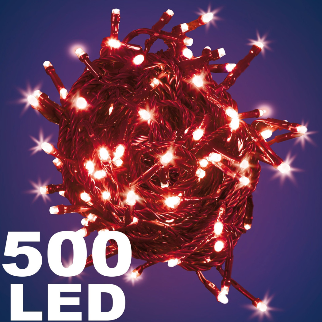 foto del prodotto trade shop catena luminosa 500 luci led lucciole colore rosso con controller uso interno 