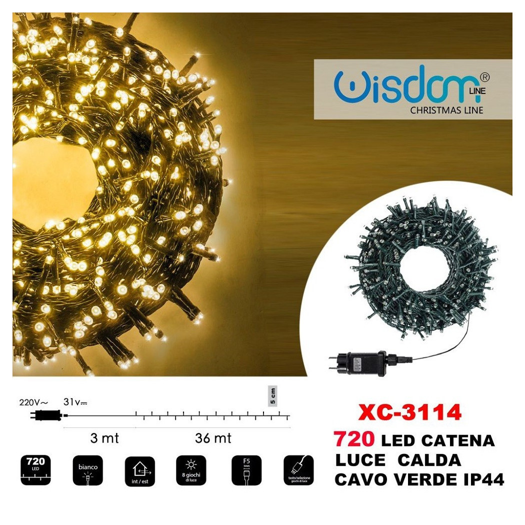 foto del prodotto trade shop catena luminosa 720 luci led lucciole luce calda cavo verde ip44 xc 3114 
