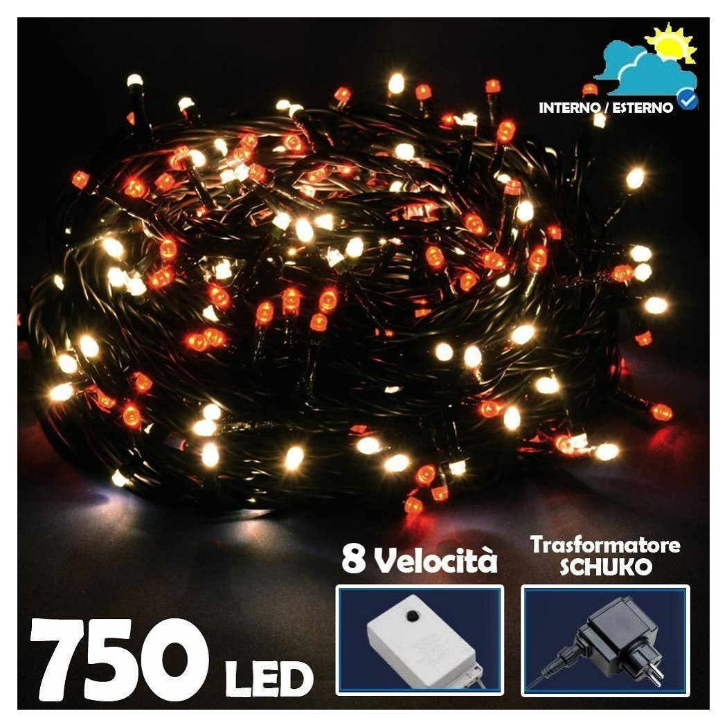 foto del prodotto trade shop catena luminosa 750 luci led lucciole bianco caldo e rosso controller 8 funzioni 