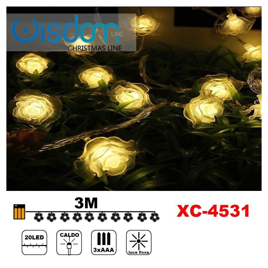 foto del prodotto trade shop catena luminosa con rose 20 led a batteria luce calda fissa decorazioni xc 4531 