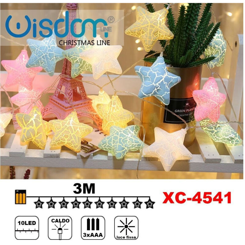 foto del prodotto trade shop catena luminosa con stelle colorate 10 led a batteria luce calda fissa xc 4541 