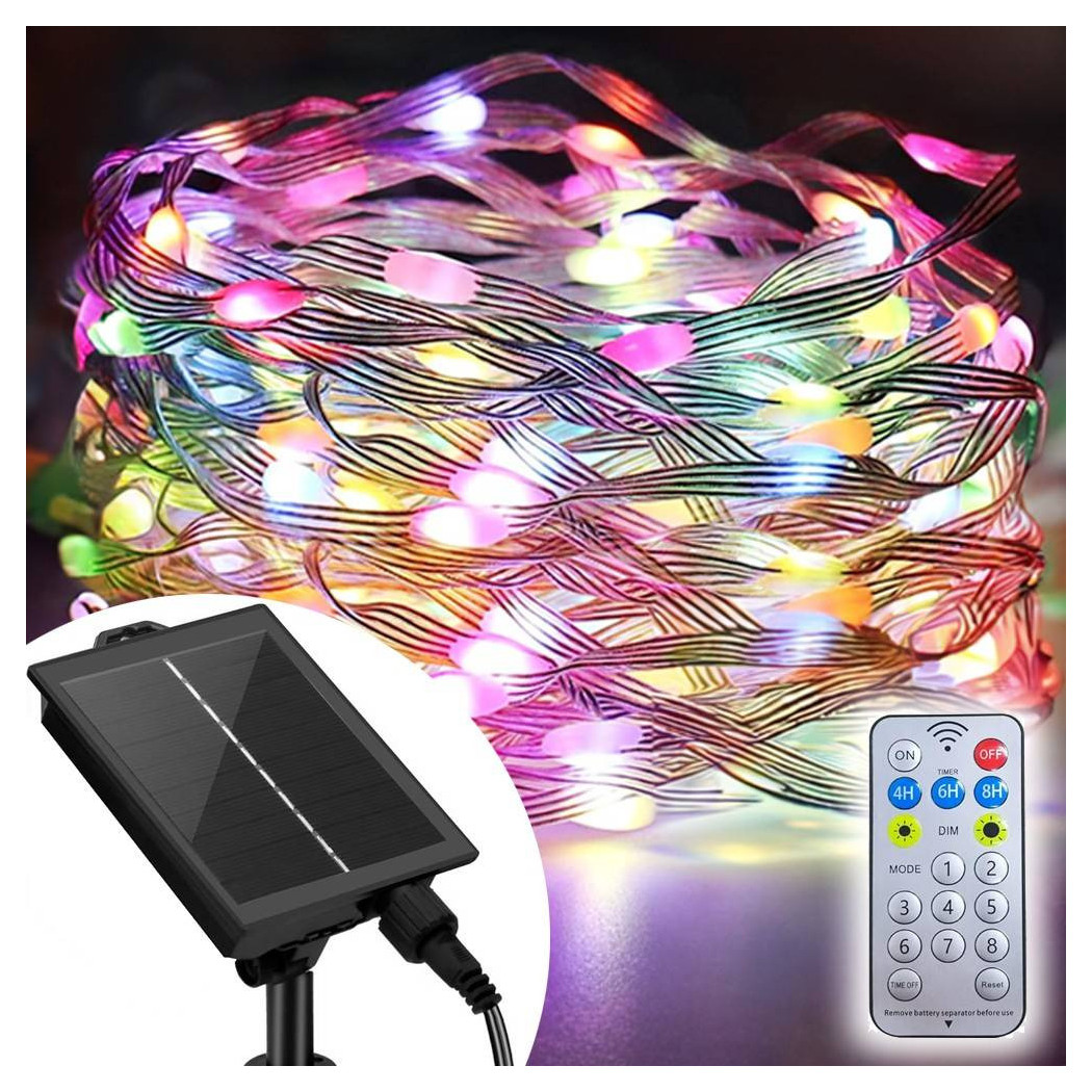 foto del prodotto trade shop catena luminosa microled da 30mt 300led con pannello solare ricaricabile esterno 