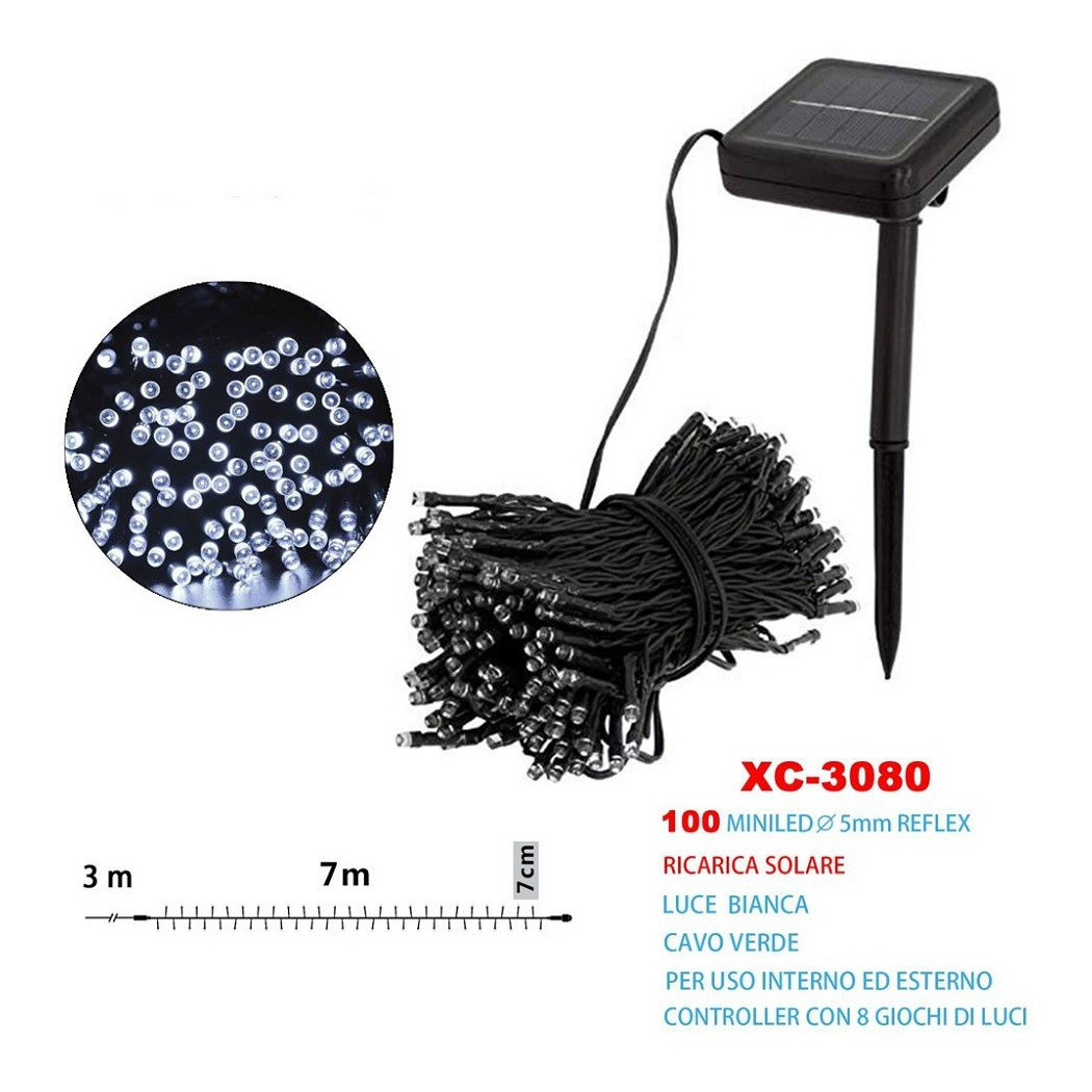 foto del prodotto trade shop catena luminosa natale 100led con ricarica ad energia solare luce bianca xc 3080 