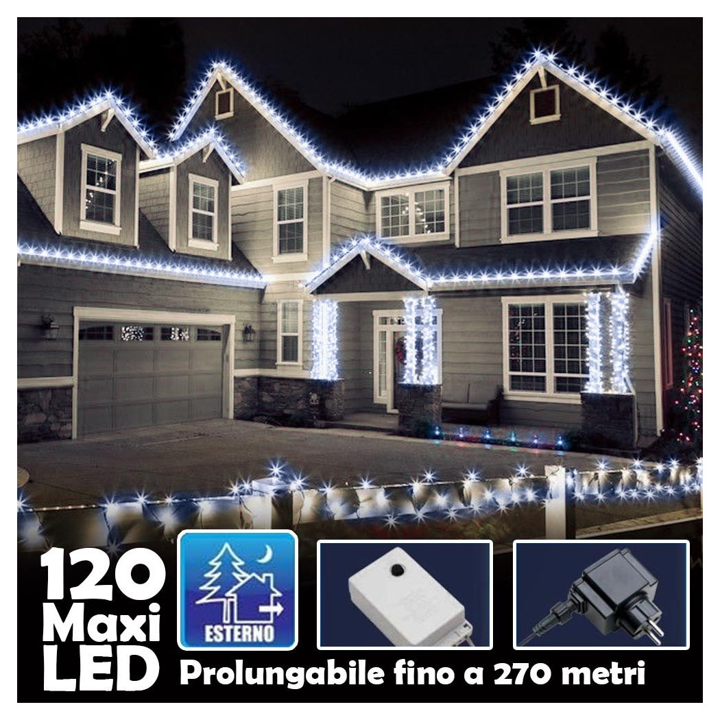 foto del prodotto trade shop catena luminosa natalizia 100led bianco freddo con flash 9mt esterno prolungabil 