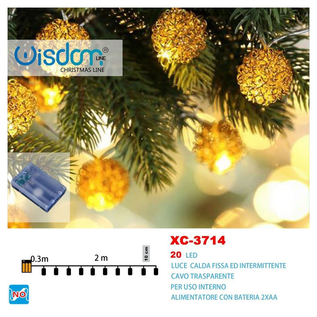 foto del prodotto trade shop catena luminosa palline 20 led a batteria luce calda fissa intermittente xc 3714 