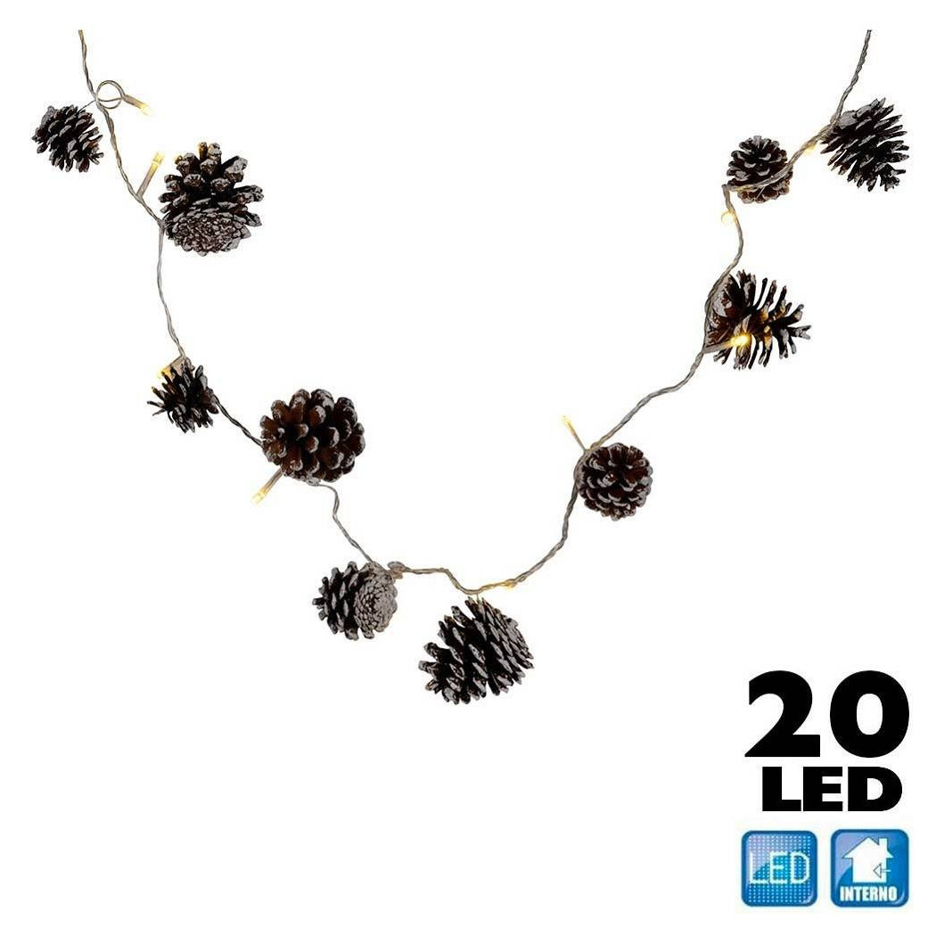 foto del prodotto trade shop catena luminosa pigne natalizie 20 led colore bianco caldo cavo 3 mt decorazioni 