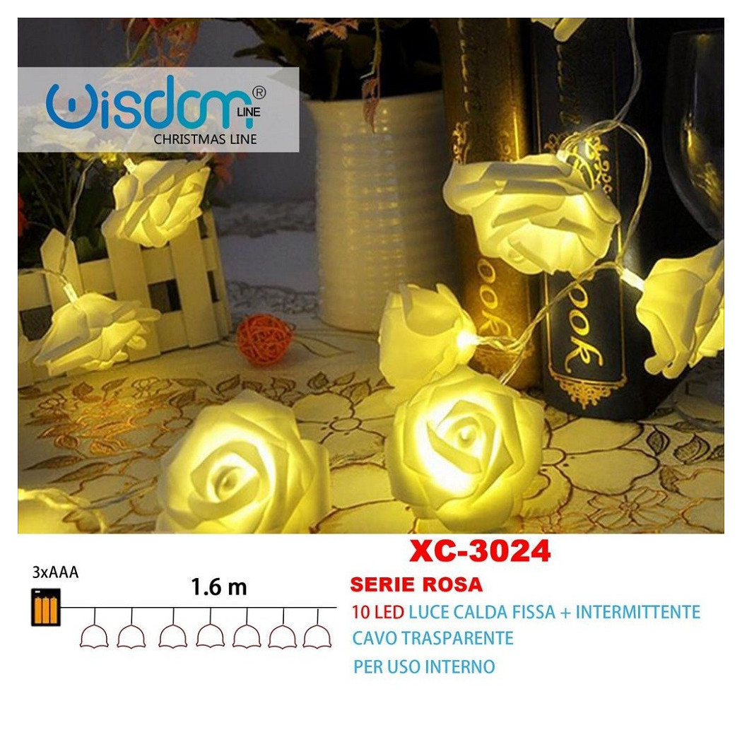 foto del prodotto trade shop catena luminosa rose 10 led a batteria luce calda fissa intermittente xc 3024 