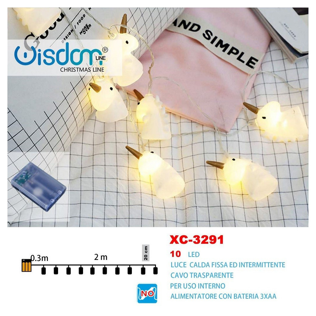 foto del prodotto trade shop catena luminosa unicorni 10led a batteria luce calda fissa intermittente xc 3291 