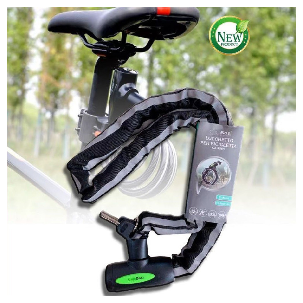 foto del prodotto trade shop catena sicurezza antifurto lucchetto bicicletta scooter rivestita tessuto cx 9564 
