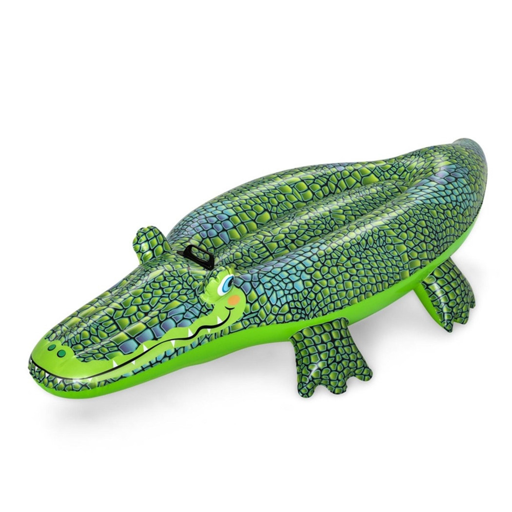 foto del prodotto trade shop cavalcabile coccodrillo gonfiabile per bambini galleggiante 152x71cm con maniglia 41477 