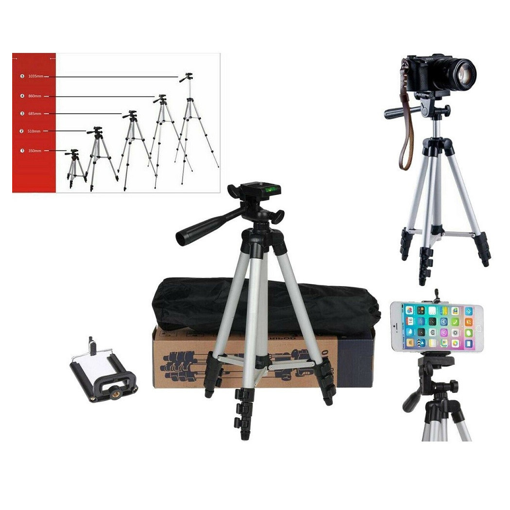 foto del prodotto trade shop cavalletto universale fotocamera treppiedi tripode supporto alluminio smartphone 