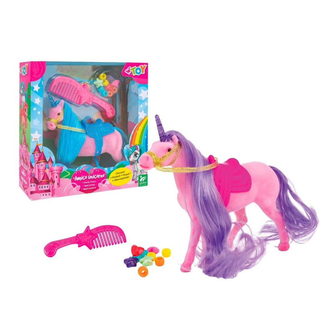 foto del prodotto trade shop cavallo amico unicorno floccato con accessori perline pettine gioco per bimbe 