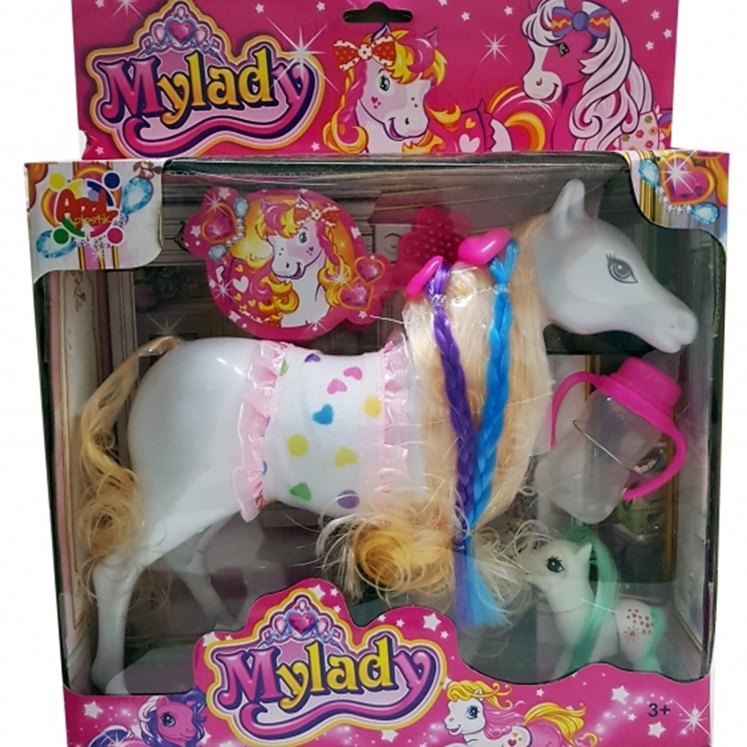 foto del prodotto trade shop cavallo my lady con pony criniera trecce pettine biberon little gioco bambini 