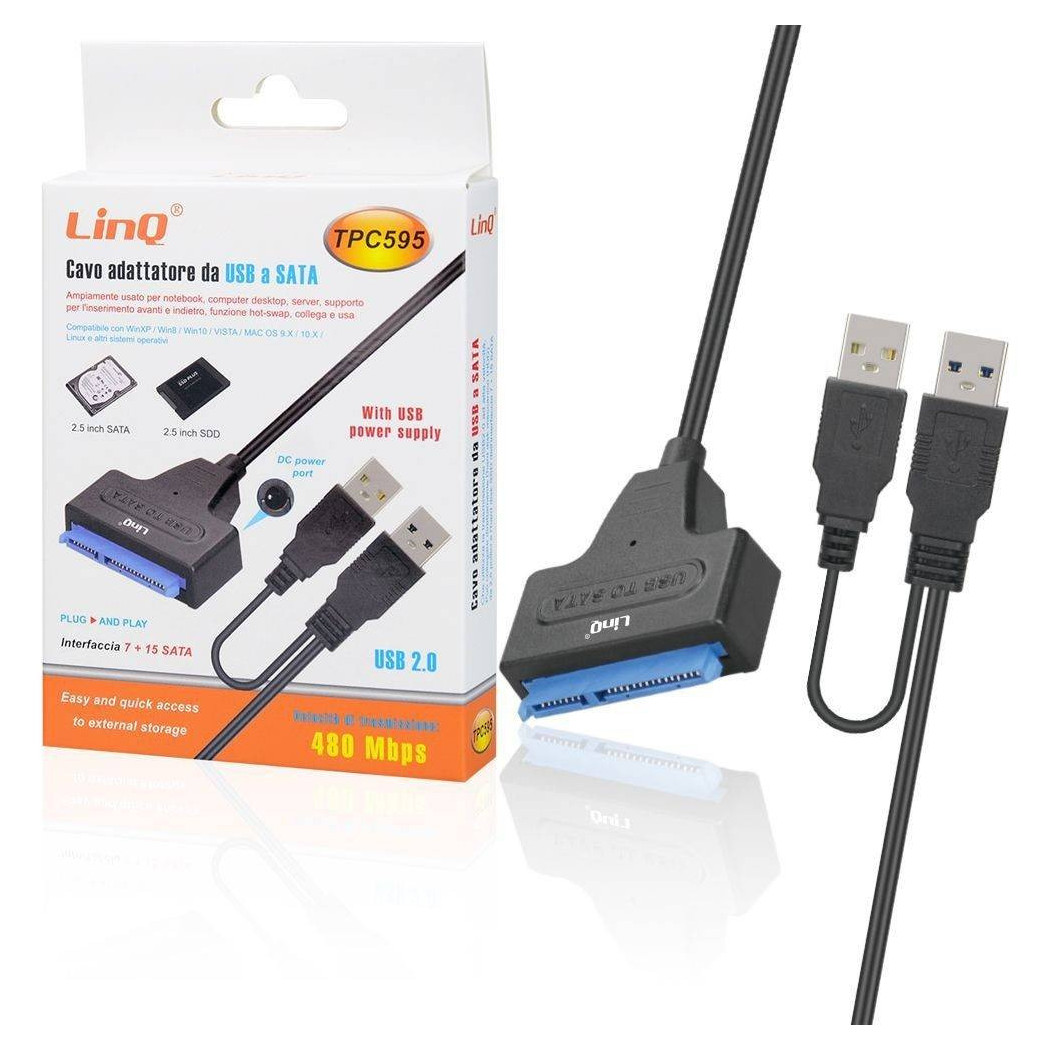 foto del prodotto trade shop cavo adattatore da usb 2.0 a sata ssd 2,5 quot per hard disk velocit 480mbps tpc595 