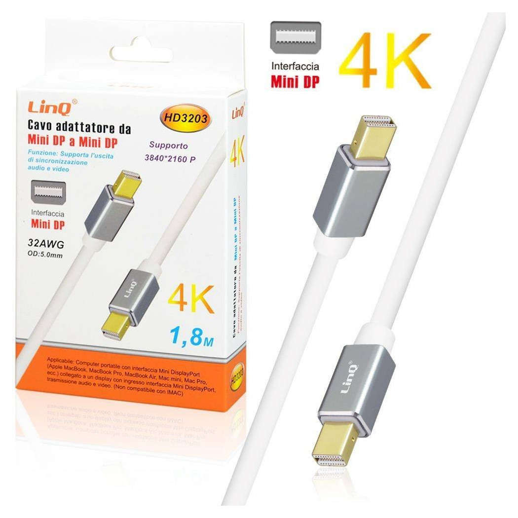 foto del prodotto trade shop cavo adattatore video da mini displayport a mini displayport 4k 1.8 mt hd3203 
