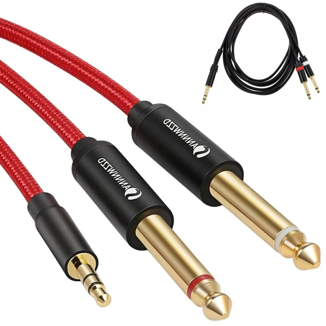 foto del prodotto trade shop cavo audio aux 3.5mm maschio a doppio cavo jack 6.5mm maschio mono ajack 01 1.5mt 