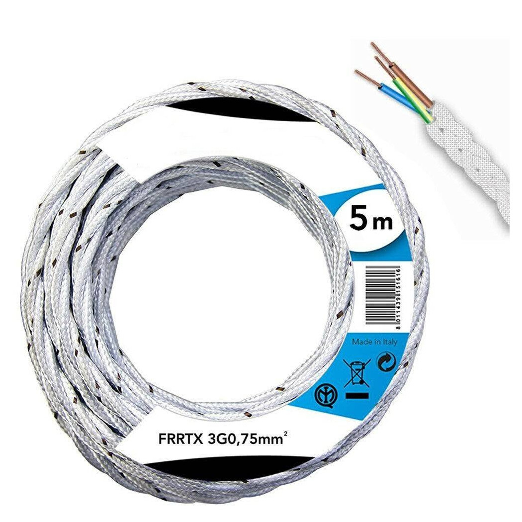 foto del prodotto trade shop cavo elettrico in tessuto frrtx 5mt intrecciato per lampada e lampadario bianco 
