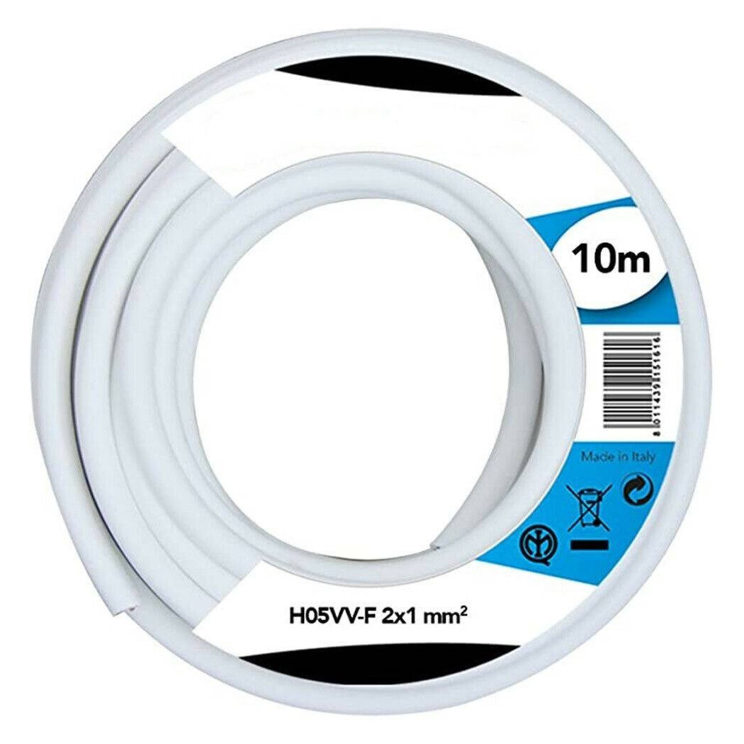 foto del prodotto trade shop cavo elettrico prolunga 10mt 2x1 mm h05vv f matassa filo elettrico bianco 