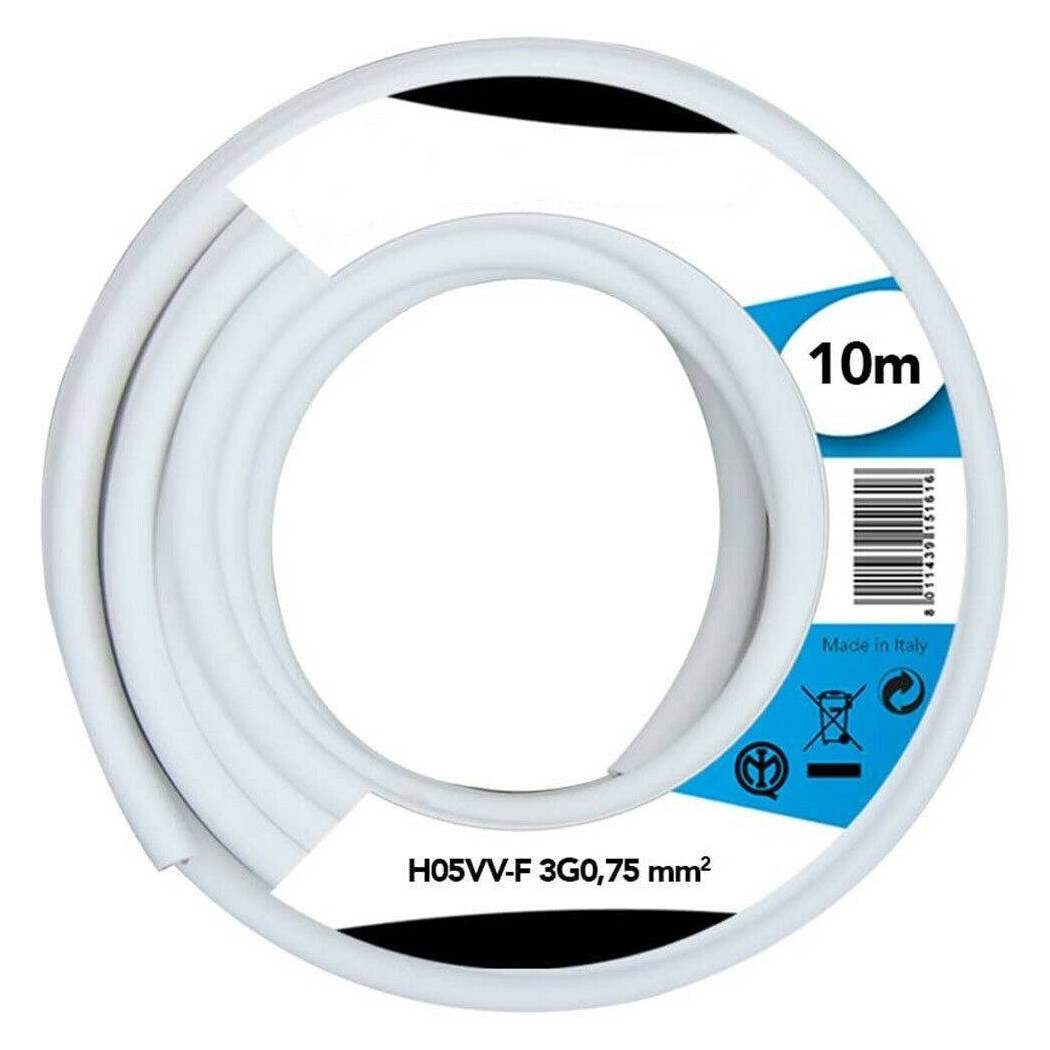 foto del prodotto trade shop cavo elettrico prolunga 10mt 3g0,75 mm h05vv f matassa filo elettrico bianco 