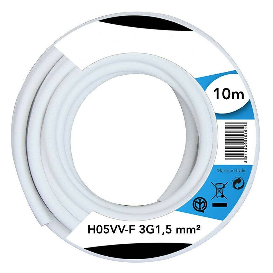 foto del prodotto trade shop cavo elettrico prolunga 10mt 3g1.5 mm h05vv f matassa filo elettrico bianco 